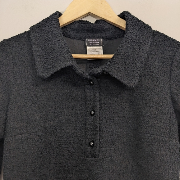 CHANEL Uniform Classic Bouclé Button-front Collared 3/4 Sleeve Top | Black - Picture 4 of 14